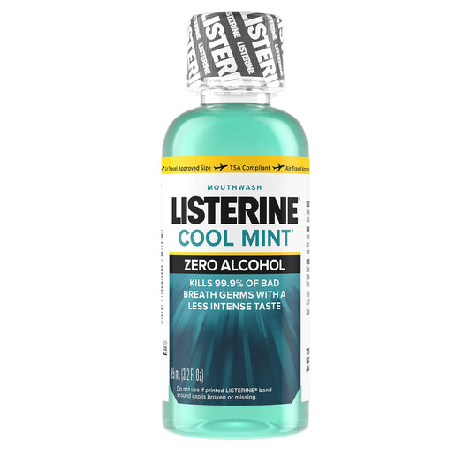 Listerine Zero Alcohol Mouthwash, Less Intense Alcohol-Free Oral Care Formula for Bad Breath, Cool Mint Flavor, 3.2 fl. oz