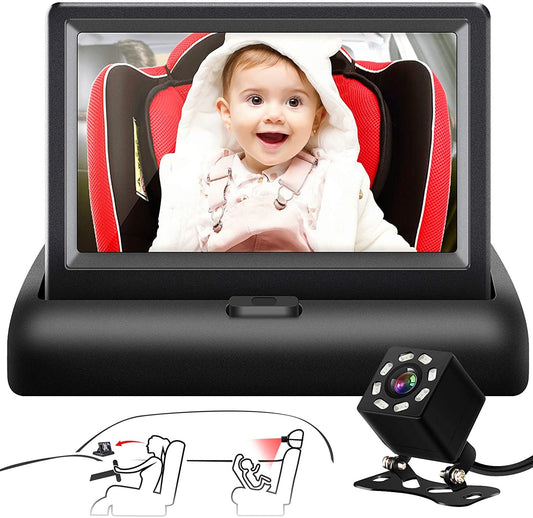 Baby Car Mirror, 4.3'' HD Night Vision Function Car Mirror Display, Safety Car Seat Mirror Camera Monitored Mirror with Wide Crystal Clear View, Aimed at Baby, Easily Observe the Baby’s Move