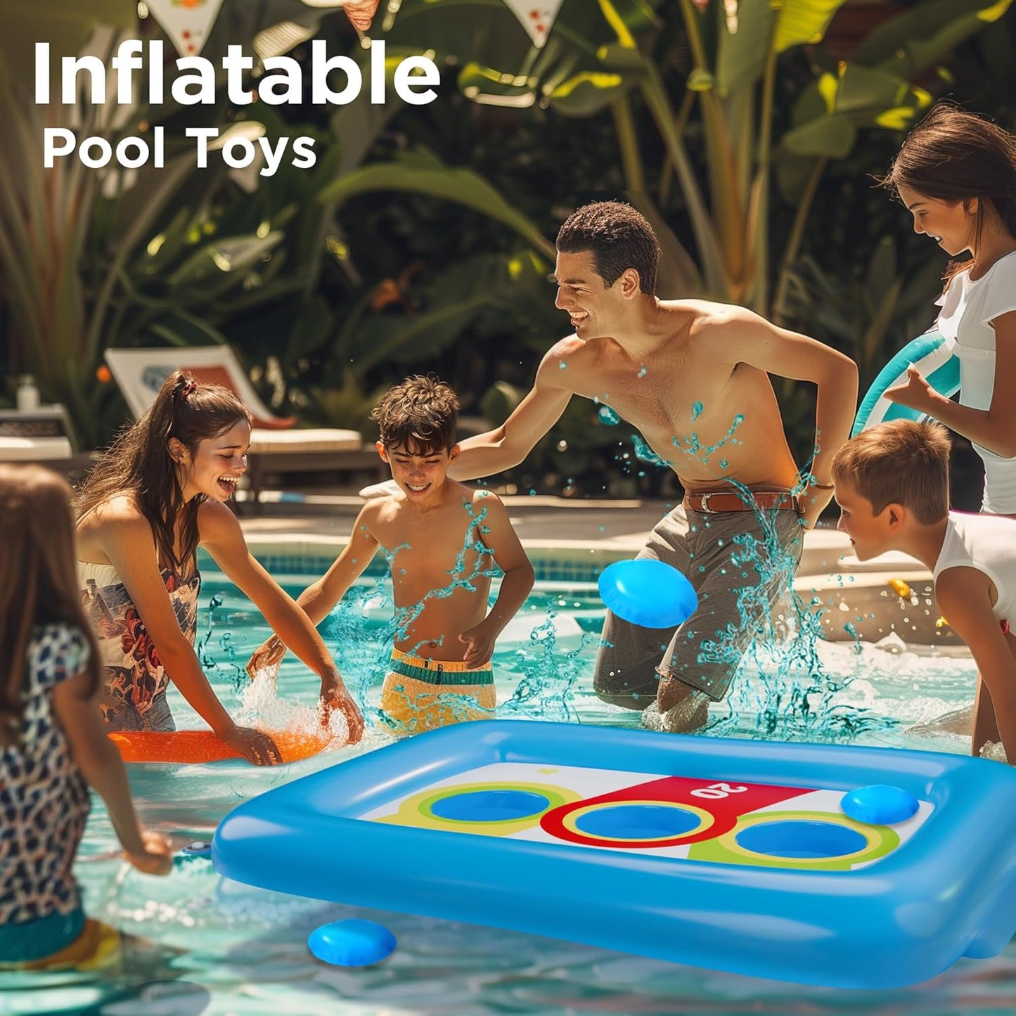 iPlay, iLearn Kids Pool Toys, Inflatable Cornhole Floating Toss Games & 6 Water Bags for Summer Swimming Play, Toddler Outdoor Indoor Beach Family Yard Party Gift 3 4 5 6 7 8 10 Year Old Boy Girl Teen