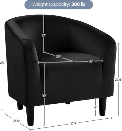 Yaheetech Barrel Chair, Modern Accent Chair Comfy Velvet Armchair Club Sofa Chair Vanity Chair for Living Room Bedroom Office Small Space, Black