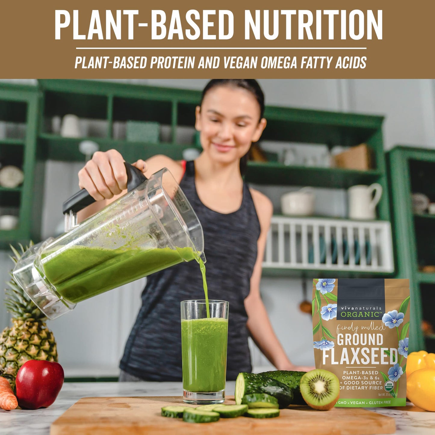 Viva Naturals Organic Ground Flaxseed - Premium Quality Plant-Based Protein and Vegan Omega 3 with Fiber, Perfect for Smoothies, Finely Milled Flaxseed 15 oz (425 g)