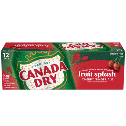 Canada Dry Fruit Splash Cherry Ginger Ale Zero Sugar Soda, 12 fl oz cans, 12 pack