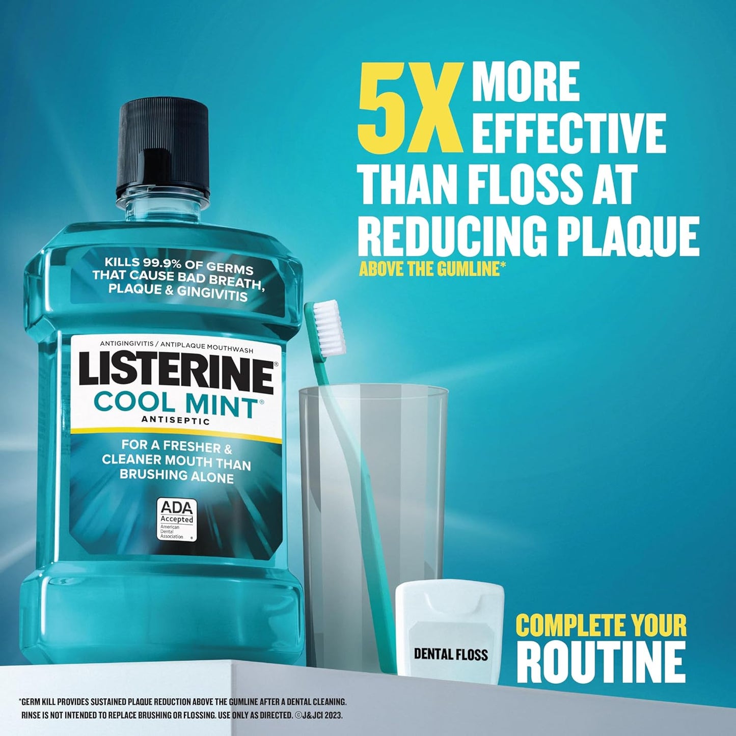 Listerine Cool Mint Mouthwash, Kills 99.9% of Germs That Cause Bad Breath, Plaque and Gingivitis, Antiseptic, Cool Mint Flavor, 1 L (Pack of 2)