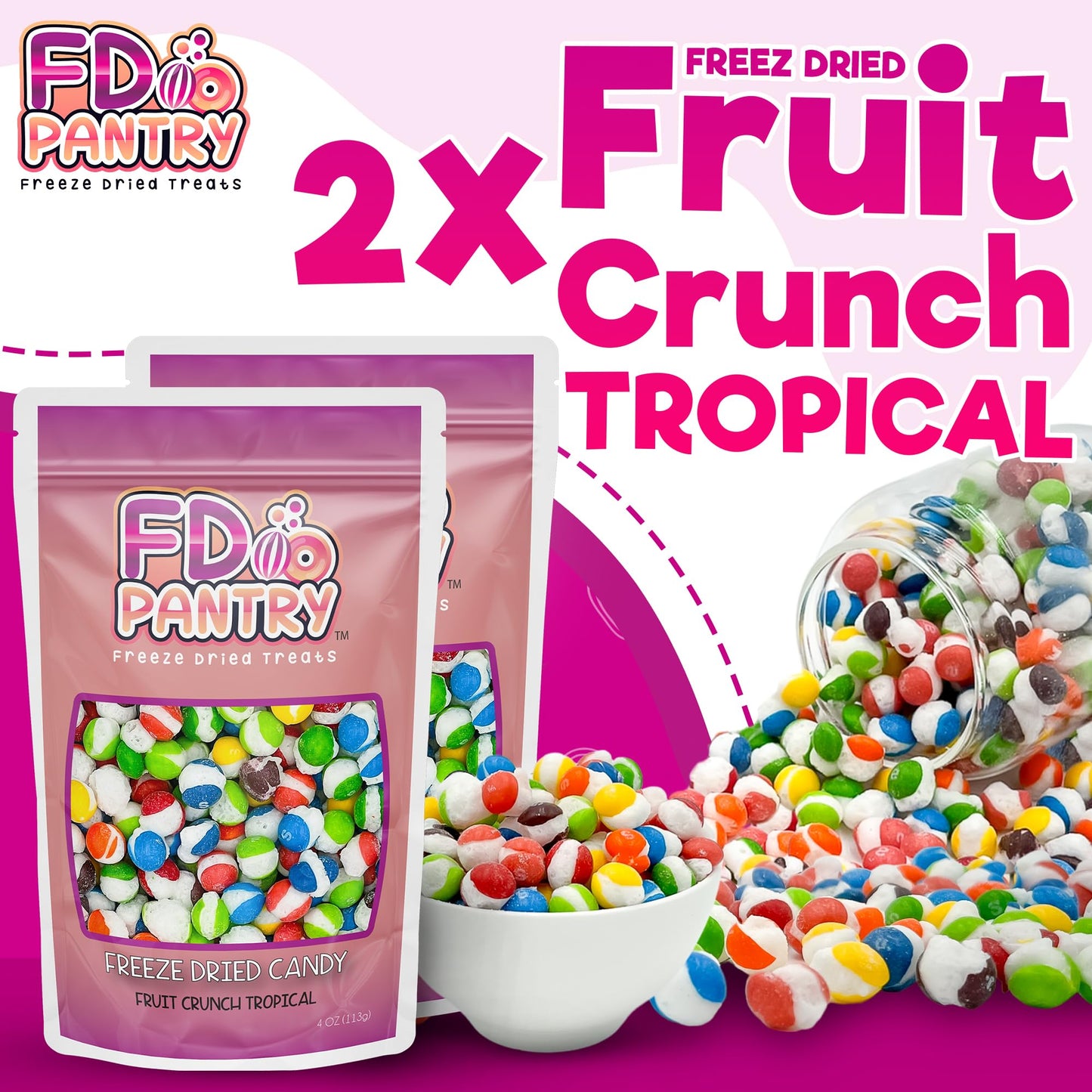 Fruit Crunch Original Candy Freeze Dried 16 oz 1 pound - Assortment Strawberry, Orange, Lemon, Grape, Lime Flavors Large 1lb Big Bag Pouch - Ideal Gift Snack 16oz