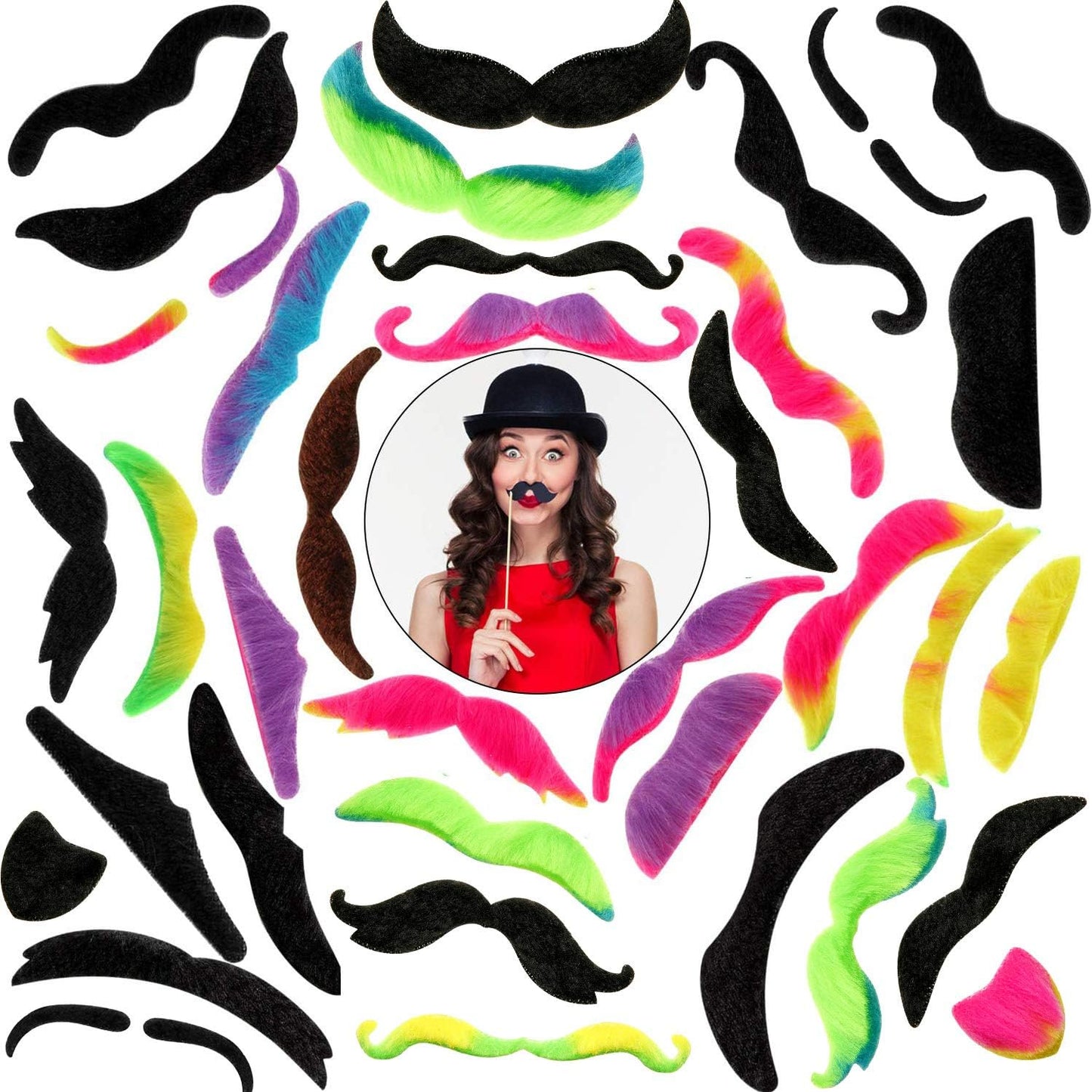 48 Pieces Fake Mustaches, Self Adhesive Novelty Moustaches Fiesta Masquerade Party Supplies Halloween Costume