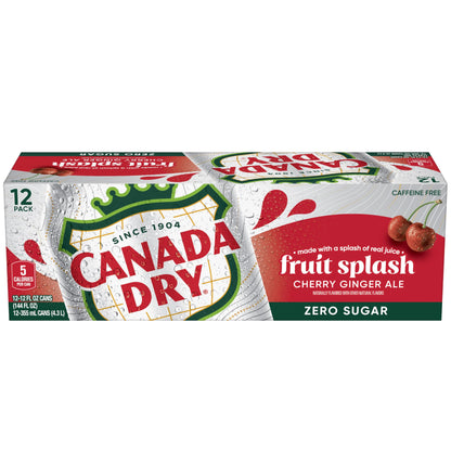 Canada Dry Fruit Splash Cherry Ginger Ale Zero Sugar Soda, 12 fl oz cans, 12 pack