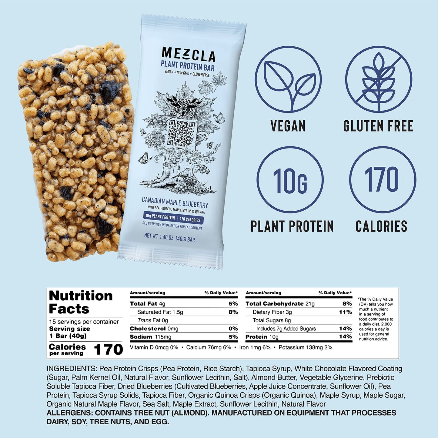 Mezcla Vegan Chocolate High Protein Bars, Gluten Free, Plant Based, Non GMO, No Dairy, 10g Protein, Healthy Snacks, 6 Flavor Variety Pack (8 Bars)