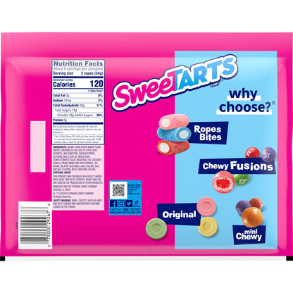 SweeTARTS Ropes, Candy, Twisted Rainbow Punch, Soft and Chewy, Back to School Sweet Treat, 9 oz