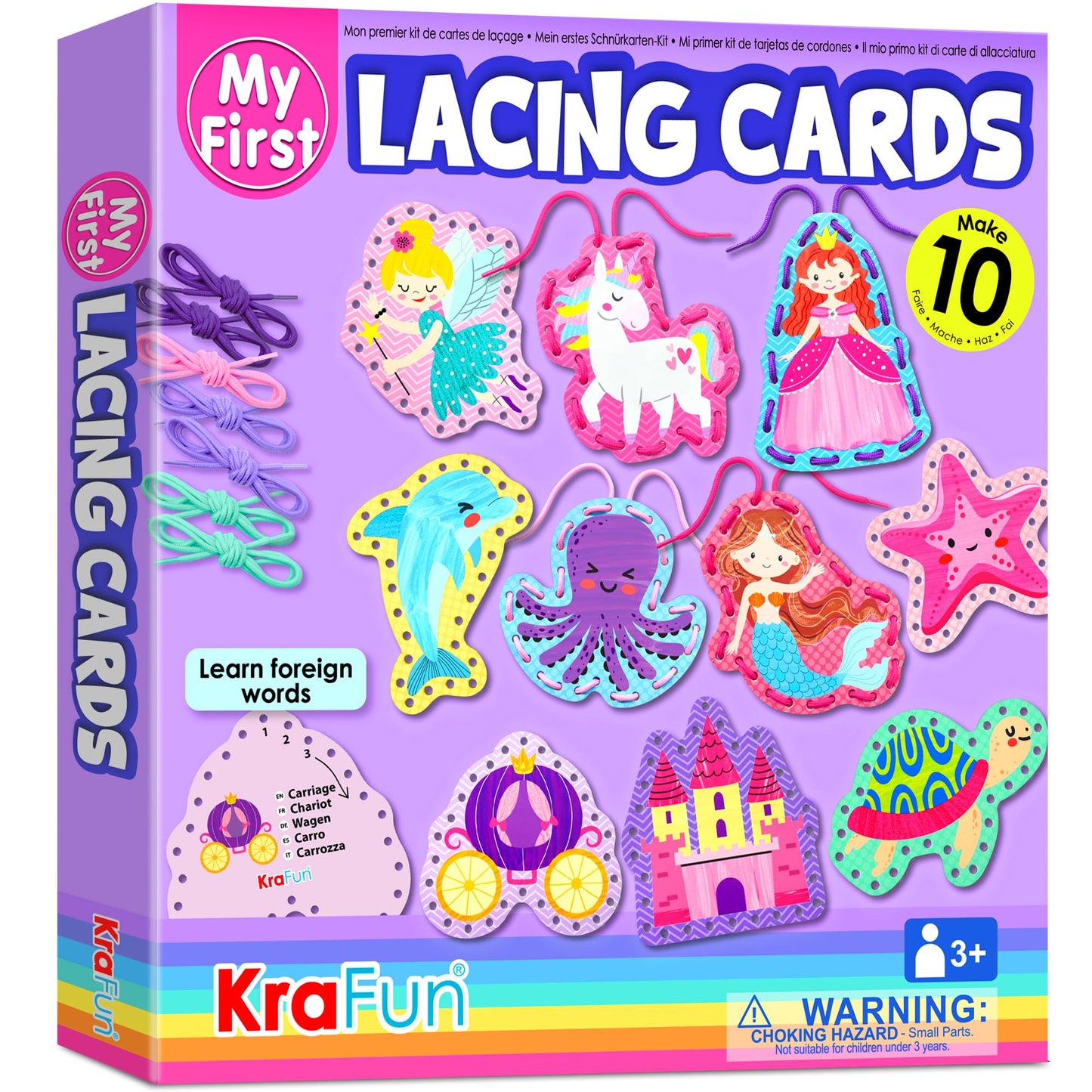 KRAFUN Beginner Preschool Lacing Card Kit for Kids Arts & Crafts, 5 Easy Safari and Animal Lacing Projects, Lacing Cards for Toddlers, Fine Motor Skills Training Toys