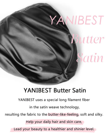 YANIBEST Slouchy Beanie Hat Satin Lined Sleep Cap Satin Bonnet Chemo Headwear Caps for Women and Men Pure Black