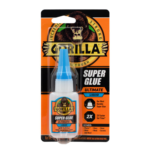 Gorilla Super Glue Ultimate, Fast-Setting Cyanoacrylate Adhesive for Quick Fixes & Repairs, 15g Bottle with Anti-Clog Cap, Clear (Pack of 1)