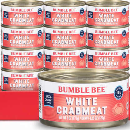 Bumble Bee White Flake Crabmeat in Water, 6 oz Can (Pack of 12) – Wild Caught, 16g Protein & 1g Carb per Serving - Gluten Free - Great Use in Crab and Seafood Recipes