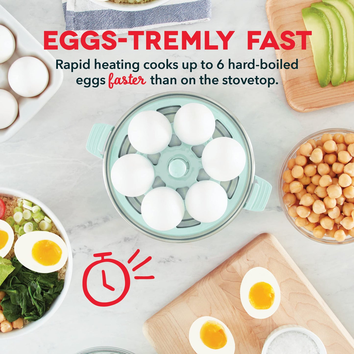 DASH Rapid Egg Cooker: 6 Egg Capacity Electric Egg Cooker for Hard Boiled Eggs, Poached Eggs, Scrambled Eggs, or Omelets with Auto Shut Off Feature - Aqua, 5.5 Inch (DEC005AQ)