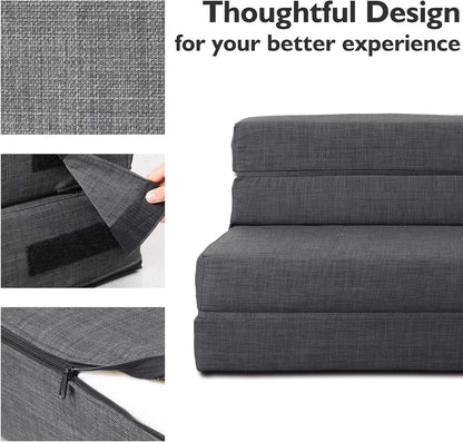 ANONER Fold Sofa Bed Couch Memory Foam with Pillow Futon Sleeper Chair Guest Bed and Fold Out Couch, Washable Cover Twin Size, Dark Gray