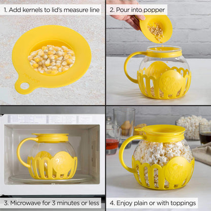 Ecolution Patented Micro-Pop Microwave Popcorn Popper with Temperature Safe Glass, 3-in-1 Lid Measures Kernels and Melts Butter, Made Without BPA, Dishwasher Safe, 3-Quart, Aqua