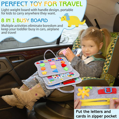 Esjay Toddler Busy Board Montessori Toys for 1 2 3 4 Year Old, Sensory Board Educational Activities for Learning Fine Motor Skills, Gifts for Girls Boys, Travel Toys for Airplane Car