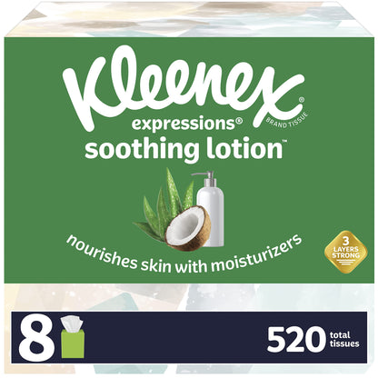 Kleenex Lotion Facial Tissues with Coconut Oil, 8 Cube Boxes, 80 Tissues Per Box, 3-Ply