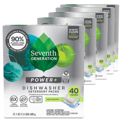 Seventh Generation Power Plus Dishwasher Detergent Packs Fresh Citrus scent Pack of 2 for sparkling dishes Dishwasher tabs 40 count