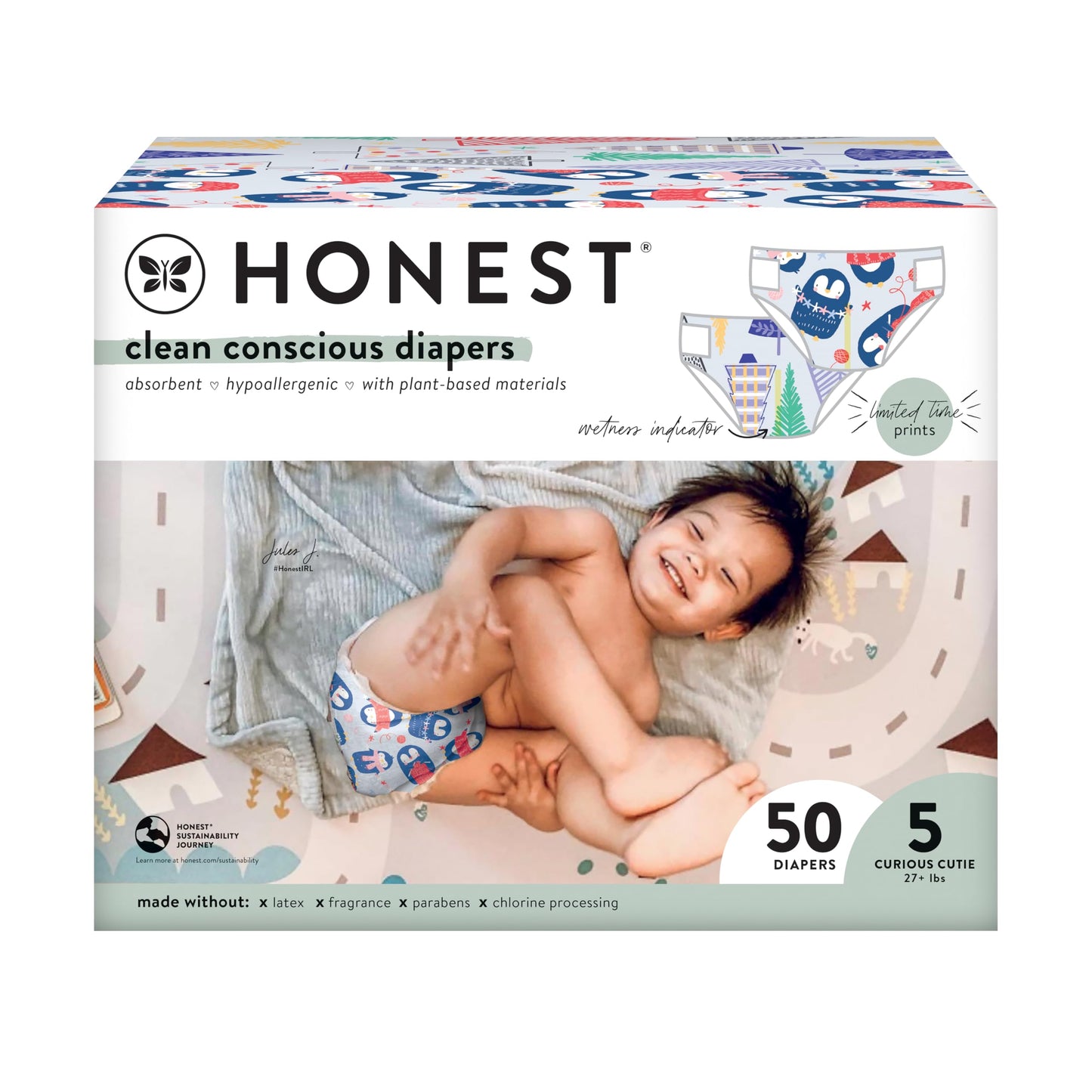 The Honest Company Clean Conscious Diapers | Plant-Based, Sustainable | Above It All + Pandas | Club Box, Size Newborn, 72 Count