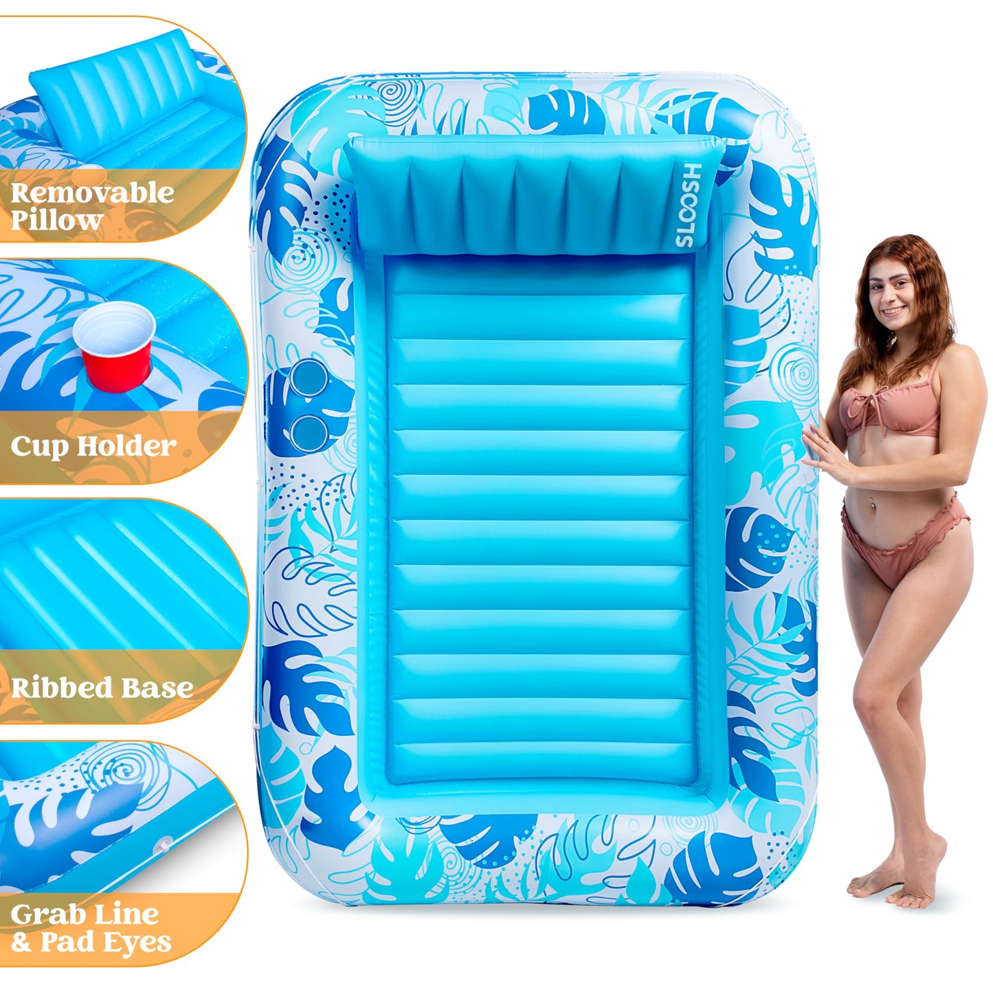 Sloosh Inflatable Tanning Pool Lounger Float for Adults, 70" x 46" Large Suntan Tub Pool Floats Sun Tan Tub Ice Bath Tub Tanning Bed Blow up Pool Raft Lounge Floatie, L-Blue