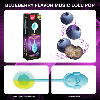 Music Lollipop Suckers,AMOS Audio Lollipop Sugar Free, Singing Lollipop Individually Wrapped, Novelty Gift for Mothers Day (Blueberry, Pack of 1)