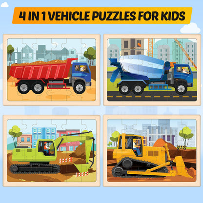 4-in-1 Farm Wooden Puzzles for Kids Ages 4-6, 24 PCS Wooden Jigsaw Puzzles for Toddlers Ages 2-4, Preschool Educational Puzzles Boards Toys Gifts for 3 4 5 6 Boys Girls