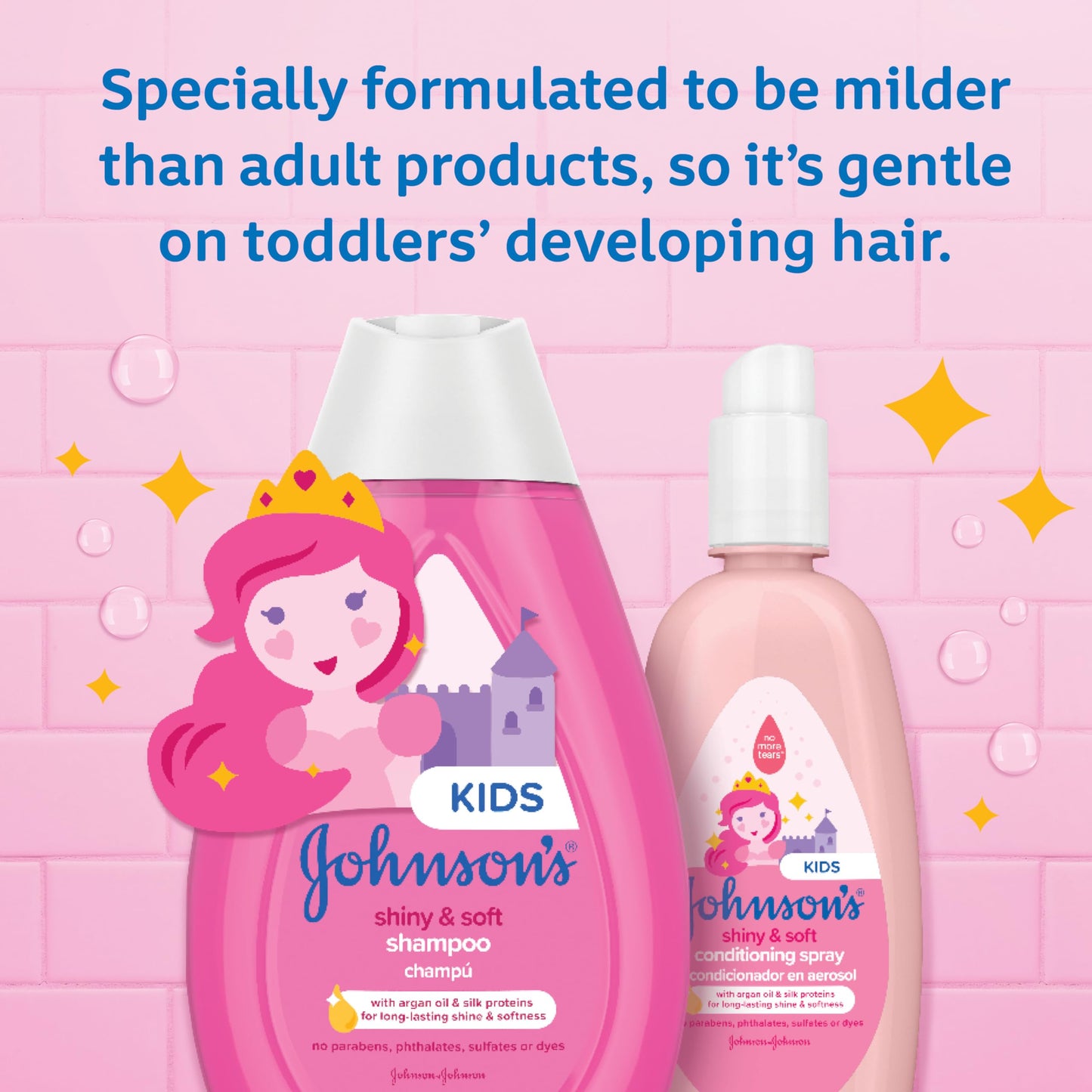 Johnson's Baby Shiny Soft TearFree Kids' Shampoo with Argan Oil Silk Proteins Paraben Sulfate DyeFree Formula Hypoallergenic Gentle for Toddler's Hair, 13.6 Fl Oz