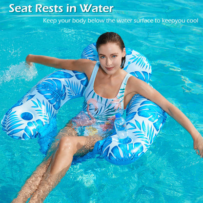 Jasonwell Inflatable Pool Float Chair - Floating Pool Chair Lounge Floats for Swimming Pool Water Chair Pool Lounger with Cup Holder Pool Toy Party Floaties for Adults