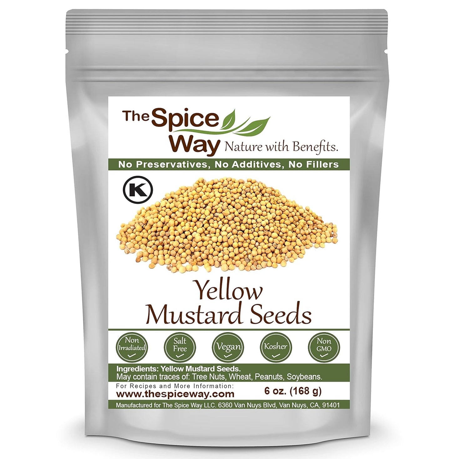 The Spice Way Yellow Mustard Seed - (6oz) whole seeds for Pickling and making ground mustard for cooking, resealable bag