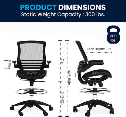 Flash Furniture Waylon Mid-Back Swivel Office Chair with Adjustable Foot Ring, Lumbar Support, and Seat Height, Ergonomic Mesh Executive Chair with Armrests, Black