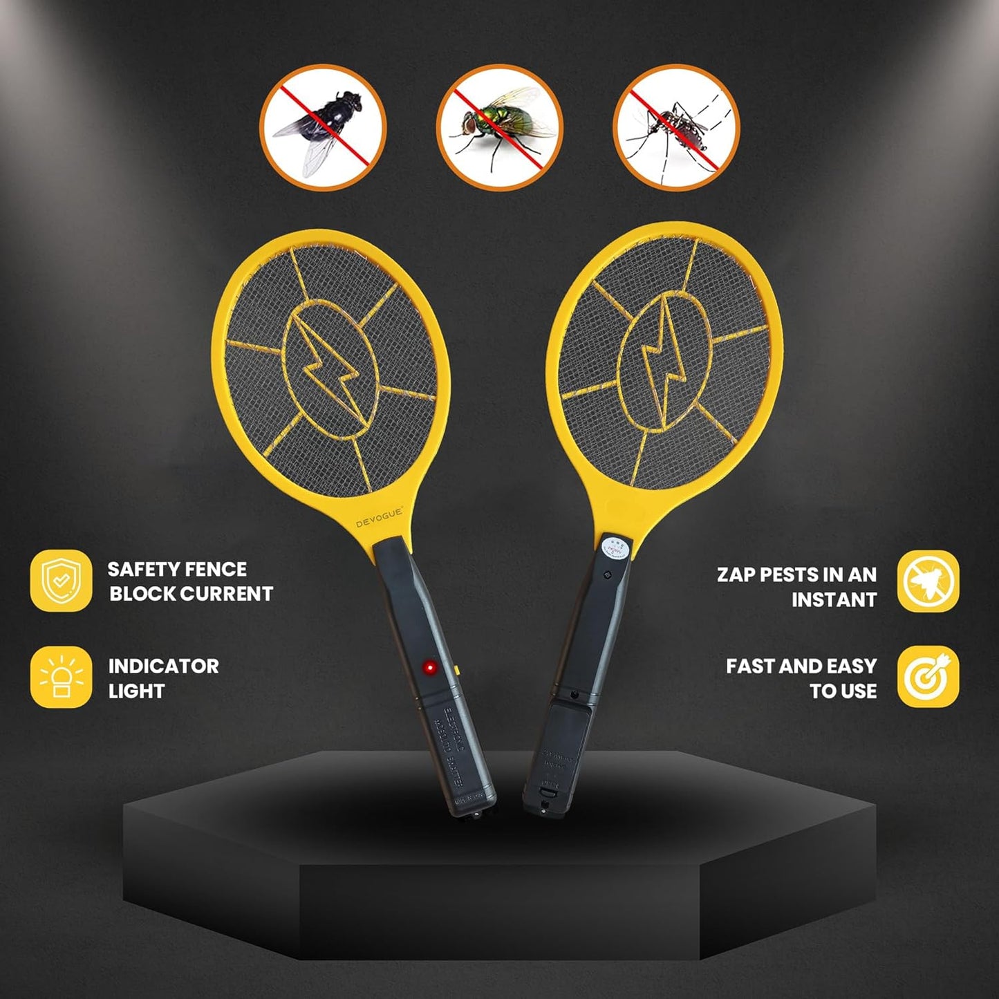 DEVOGUE® Electric Fly Swatter Bug Zapper Battery Operated Flies Killer Indoor & Outdoor Pest Control Mosquito Zapper and Insect Catcher Racket