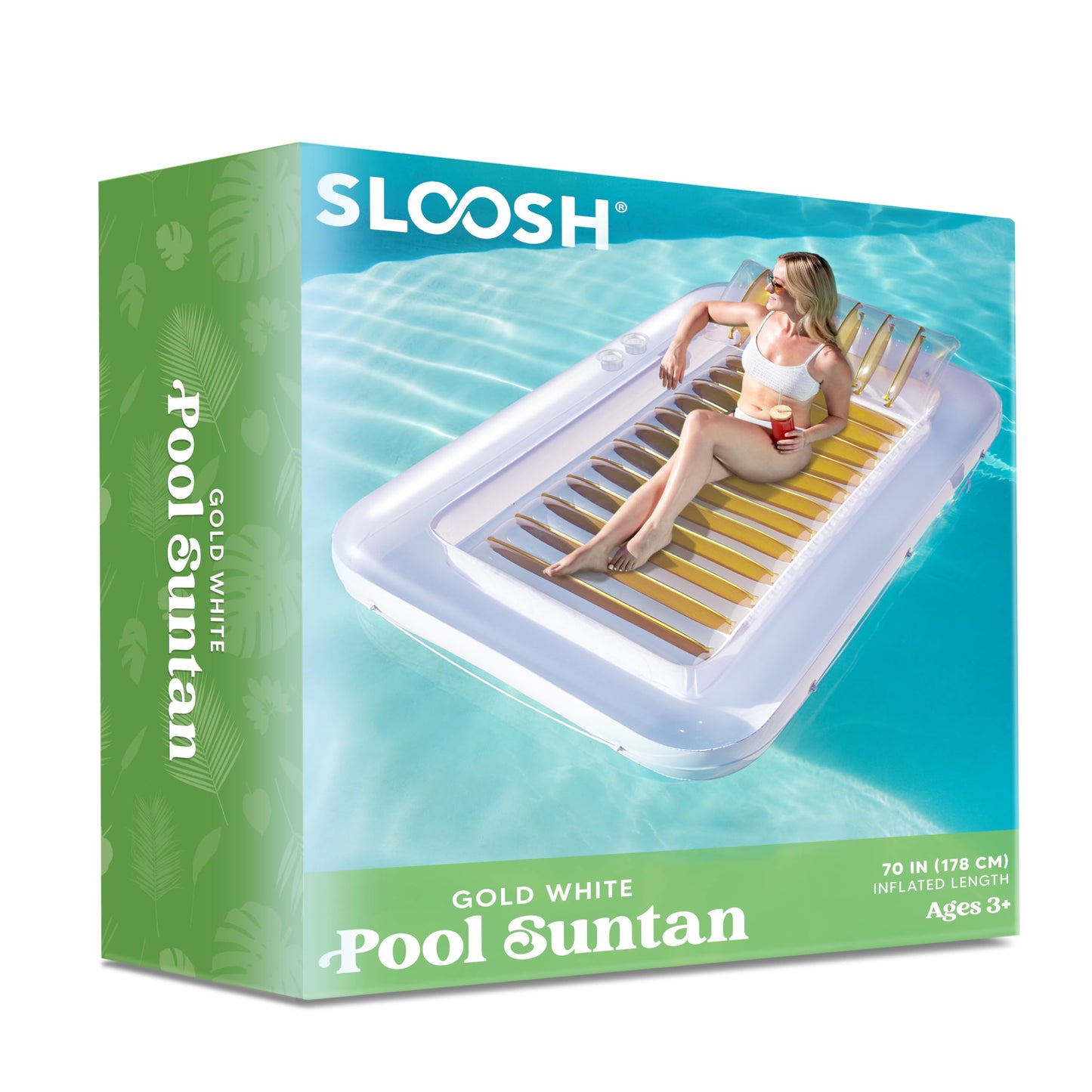 Sloosh Inflatable Tanning Pool Lounge Float, 70" x 46" Suntan Tub Raft Floatie, Tanning Pool with Pillow, Personal Pool Lounger for Adult Summer Water Party, L-Blue