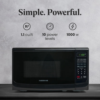 Farberware Countertop Microwave 700 Watts, 0.7 Cu. Ft. - Microwave Oven With LED Lighting and Child Lock - Perfect for Apartments and Dorms - Easy Clean Stainless Steel