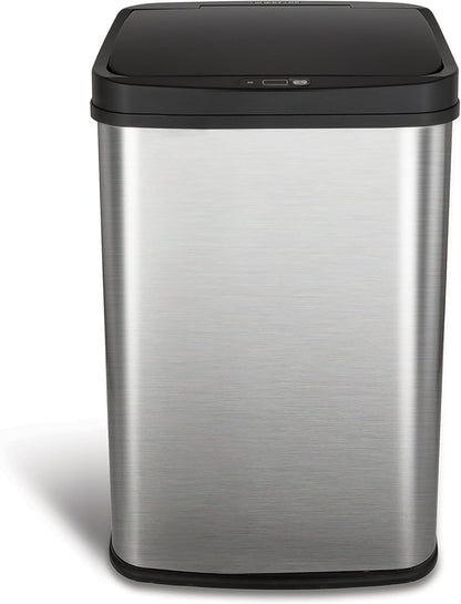 NINESTARS DZT-50-28 Automatic Touchless Motion Sensor Rectangular Trash Can, 13 Gal, Black Trim