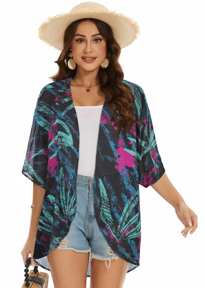 Womens Kimono Beach Cover Up Chiffon Cardigan Floral Tops Loose Capes