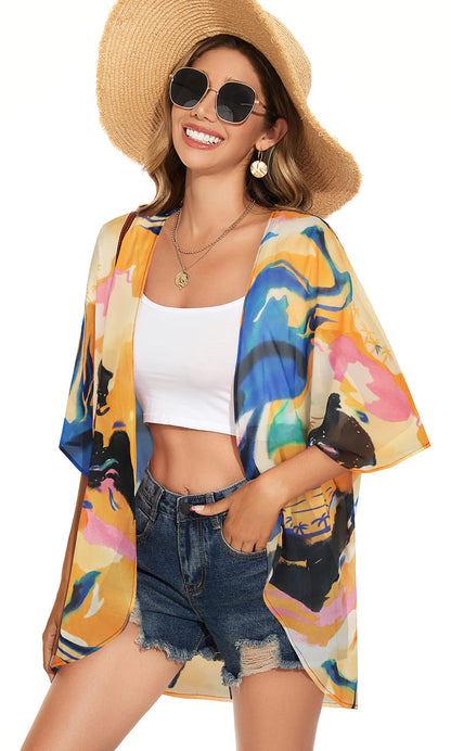 Womens Kimono Beach Cover Up Chiffon Cardigan Floral Tops Loose Capes