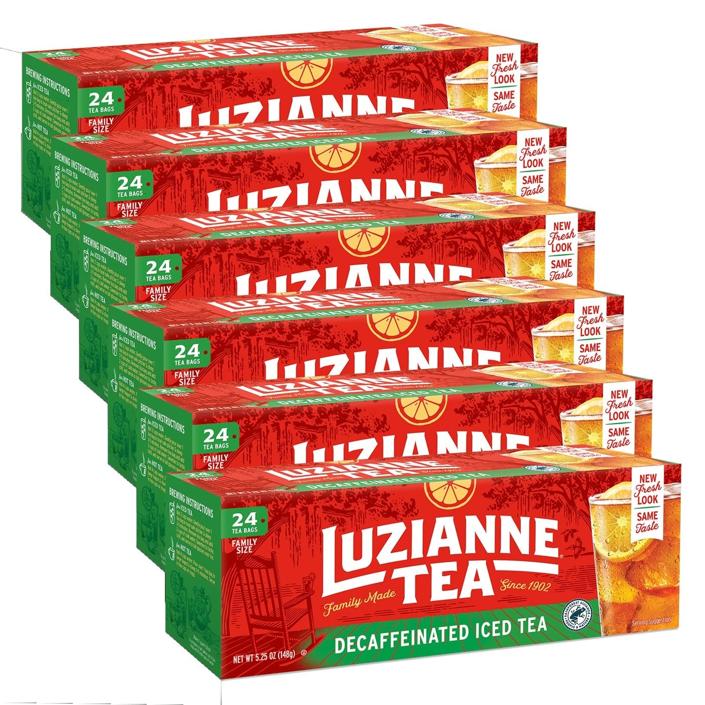 Luzianne Decaffeinated Iced Tea Bags, Family Size, 24ct Box (Pack of 6)