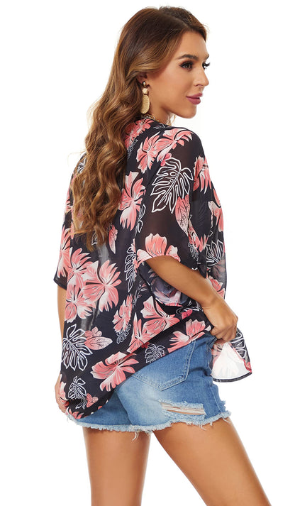 Womens Kimono Beach Cover Up Chiffon Cardigan Floral Tops Loose Capes