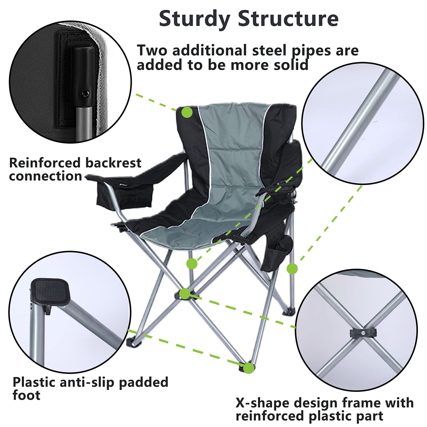 YSSOA Folding Beach Adults, Portable Heavy-Duty Chairs Made of High Strength 600D Oxford Fabric and Steel Frame for Outdoors, Camping, Picnic, BBQ, 1-Pack, Grey