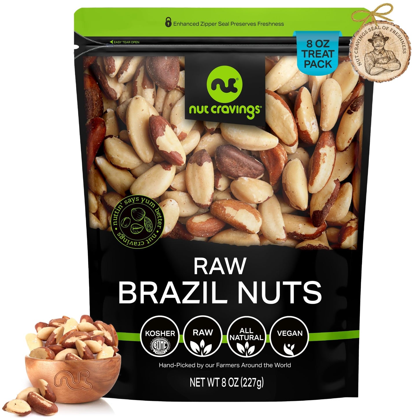 NUT CRAVINGS - Raw Brazil Nuts, Unsalted, No Shell, Whole, (16oz - 1 LB) Bulk Nuts Packed Fresh in Resealable Bag - Kosher Healthy Snack, Natural Keto Vegan -