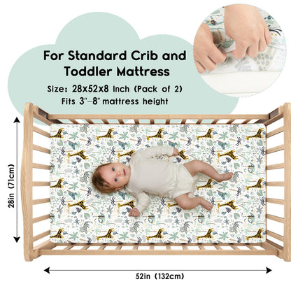 Yoofoss Baby Crib Sheets for Boys Girls, Fitted Crib Sheet 2 Pack for Standard Crib and Toddler Mattress, Super Soft Microfiber Baby Sheet 28x52x8in(Green+Leaf)