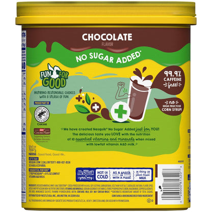 NESTLE NESQUIK No Sugar Added Chocolate Flavored Powder 16 oz. Canister