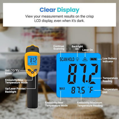 Etekcity Infrared Thermometer Laser Temperature Gun 774, Digital IR Meat Thermometer for Cooking, Candy, Food, Pizza Oven Grill Accessories, Heat Gun for Outdoor Indoor Pool Surface Temp