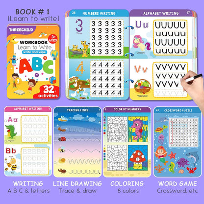 Preschool Learning Activities Workbook Toys for Kids - [2-Pack] Educational Kindergarten Busy Books for Handwriting Practice, Search and Find Games - Gifts for Toddlers Prek Ages 3, 4, 5, 6 year old