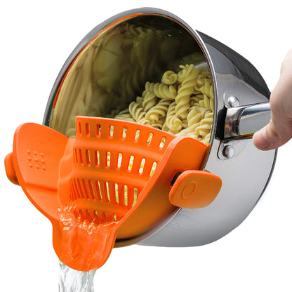 Kitchen Gizmo Snap N' Strain - Silicone Clip-On Colander, Heat Resistant Drainer for Vegetables and Pasta Noodles, Kitchen Gadgets for Bowl, Pots, and Pans - Essential Home Cooking Tools - Grey