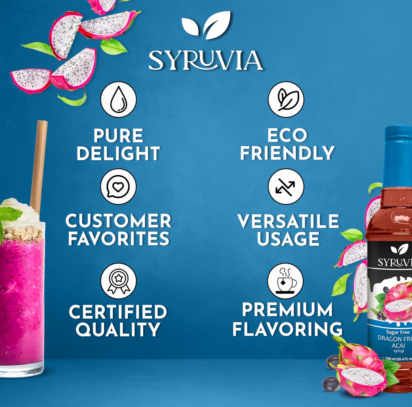 Syruvia Sugar-Free Lavender Syrup (25.4 fl oz) - Delicate Floral Bliss with Zero Added Sugar – Kosher, Gluten-Free, Perfect for Enhancing Beverages, Desserts, and Culinary Creations