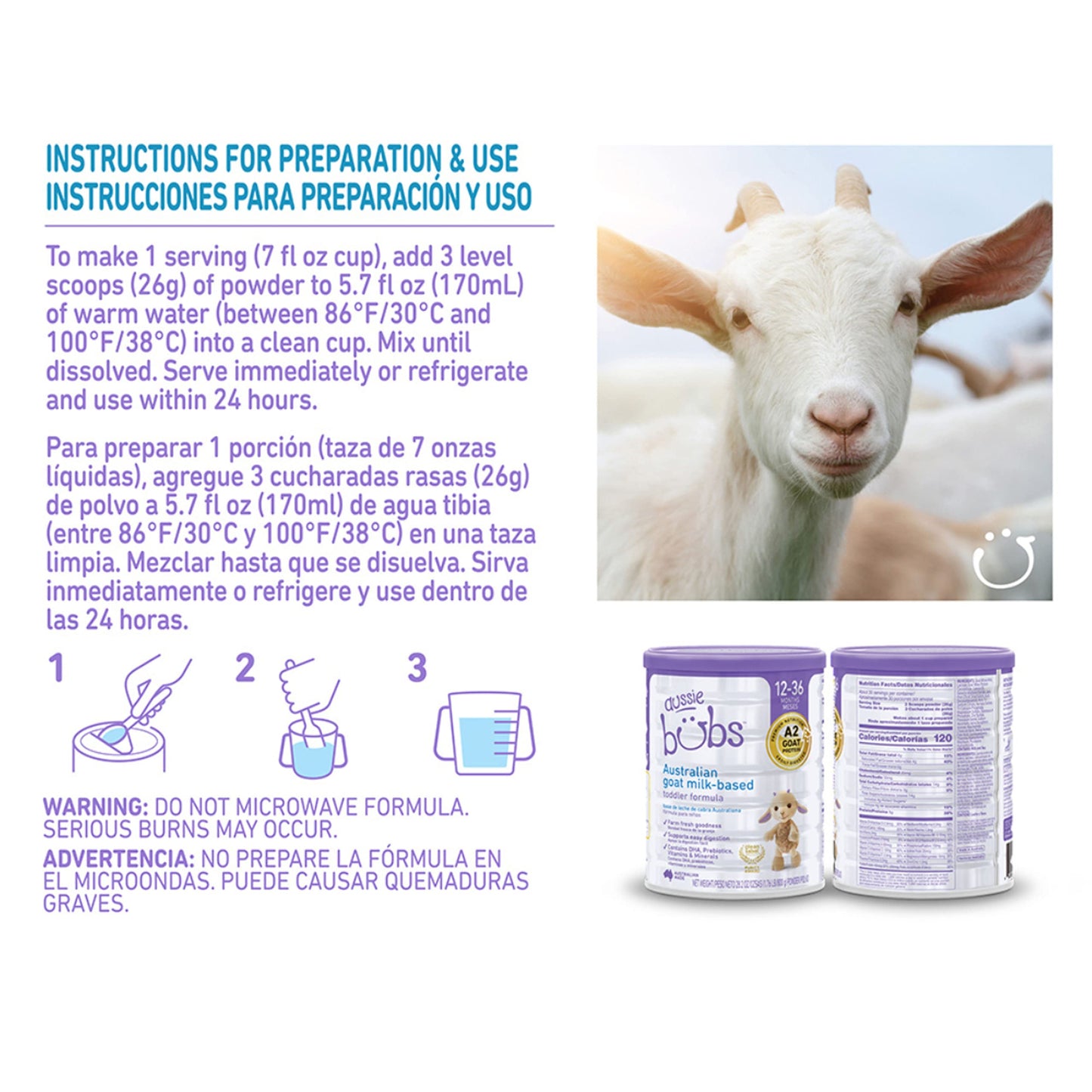 Bubs Goat Milk Follow On Formula Stage 2, Babies 6-12 months, Made with Fresh Goat Milk, 28.2 oz