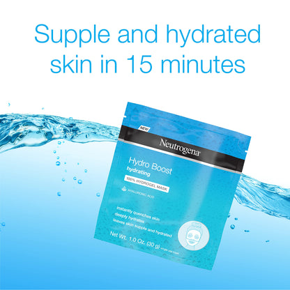 Neutrogena Hydro Boost Moisturizing & Hydrating 100% Hydrogel Sheet Face Mask for Dry Skin with Hyaluronic Acid, Gentle & Non-Comedogenic, 1 Ounce (Pack of 12)