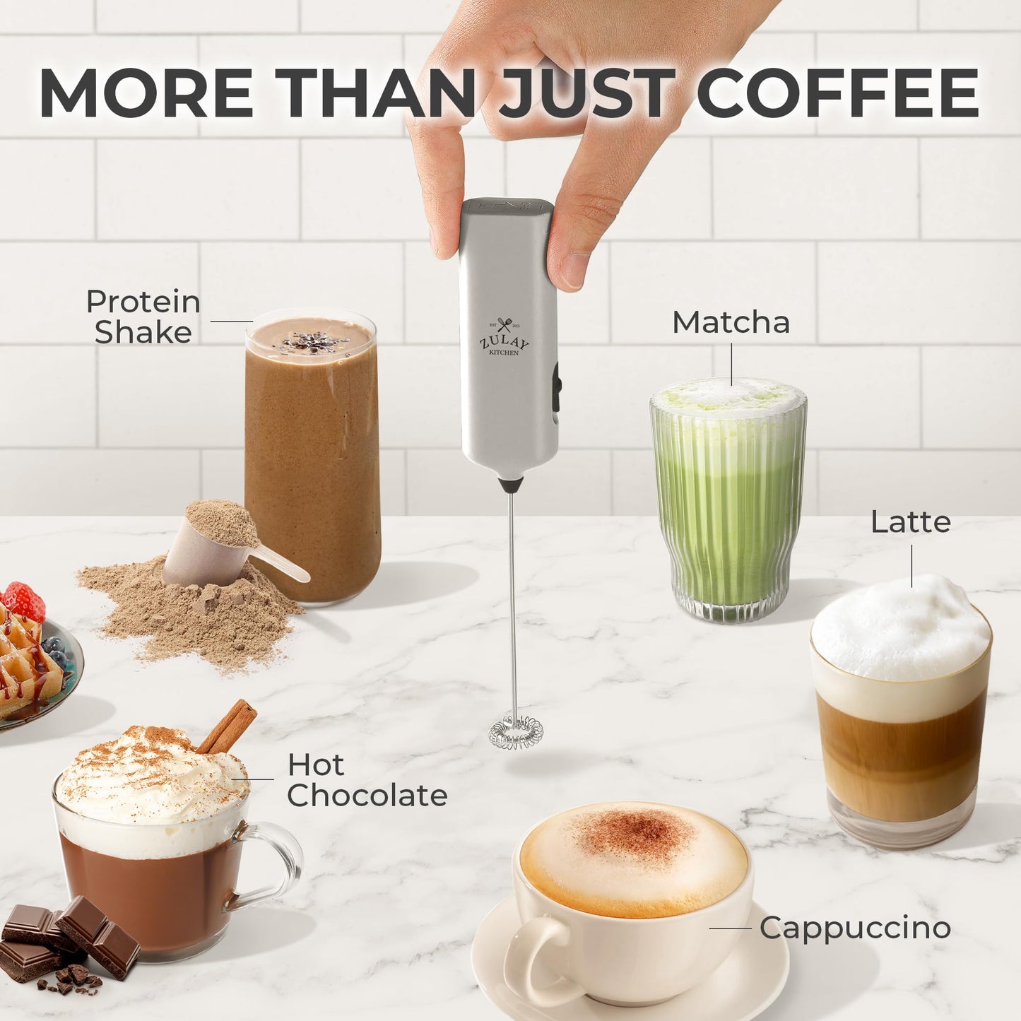 Powerful Handheld Milk Frother Wand - Electric Hand Mixer - Portable Frother Handheld for Coffee - Mini Froth Drink Mixer for Lattes, Cappuccino, Matcha, Hot Chocolate, Creamer - Black