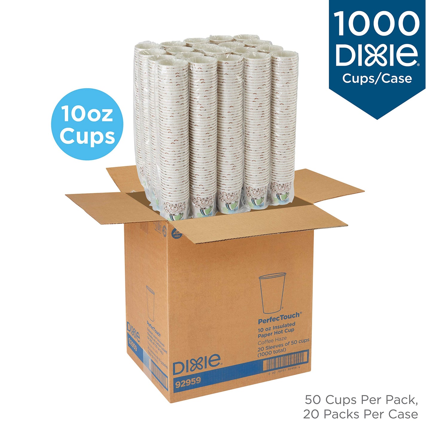 Dixie PerfecTouch 12 Oz Insulated Paper Hot Coffee Cup by GP PRO (Georgia-Pacific), Coffee Haze, 5342DX, 500 Count (25 Cups Per Sleeve, 20 Sleeves Per Case)